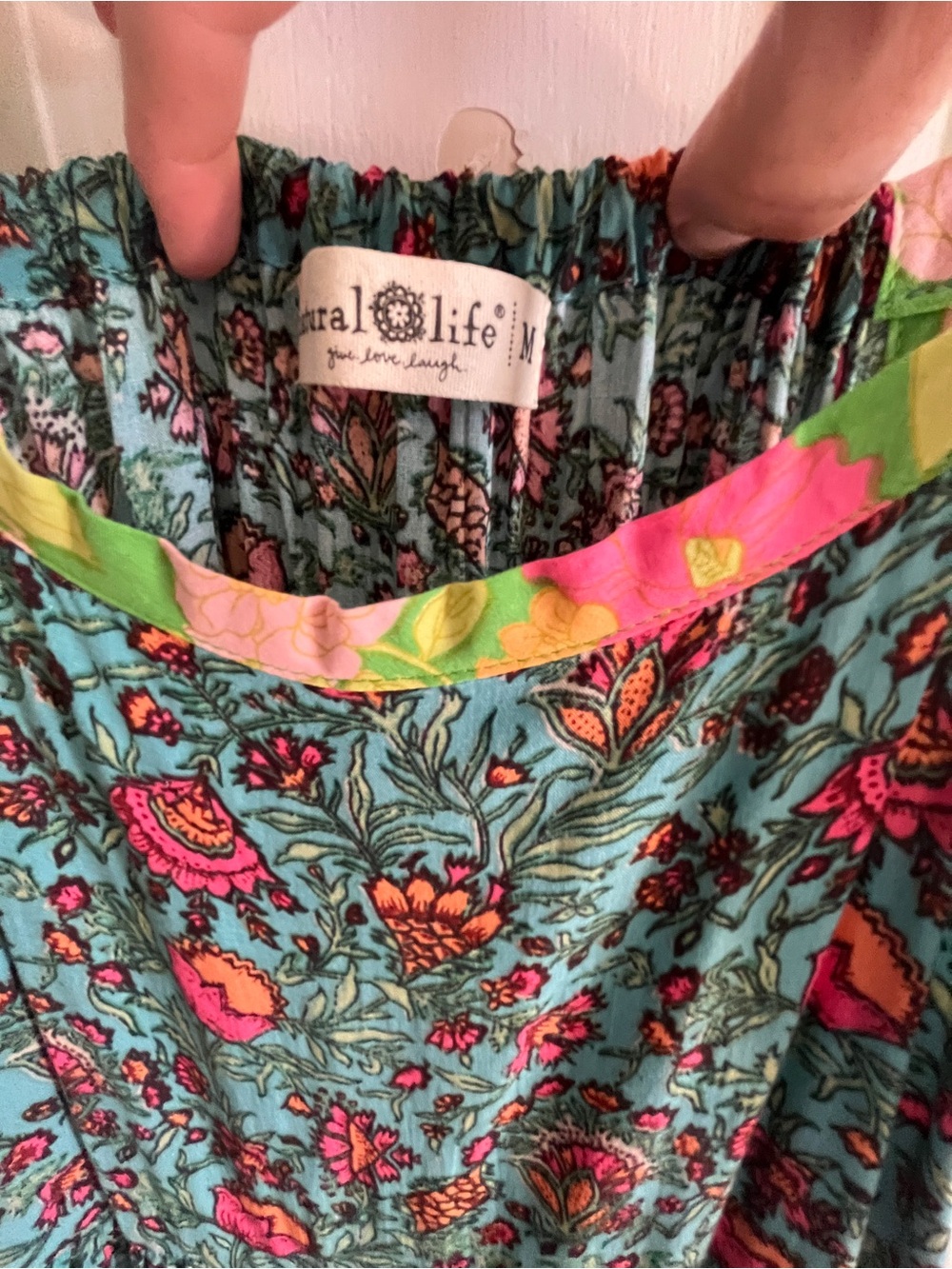 NATURAL LIFE Teal Maxi Dress with Pink Floral Details - Picture 3 of 5